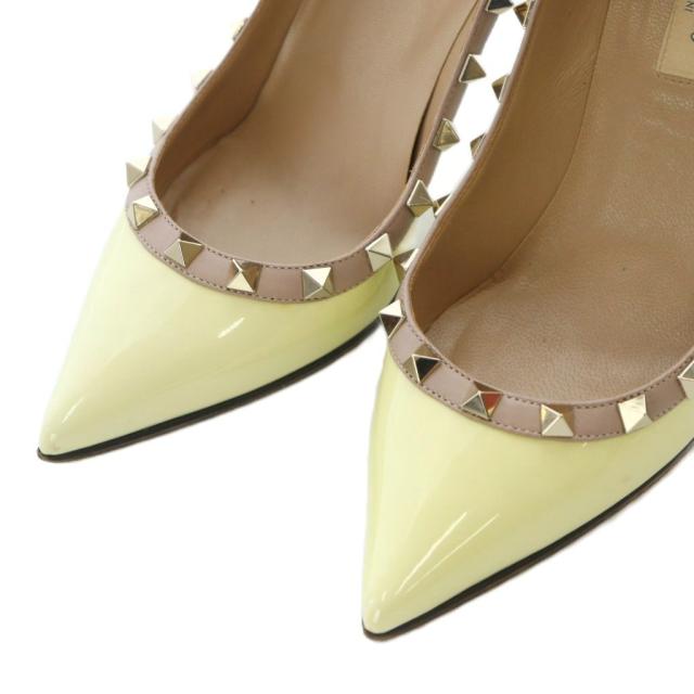 【中古】ヴァレンティノ ガラヴァーニ ロックスタッズ ヒールパンプス レザー 本革 36.5 23.5cm クリームイエロー