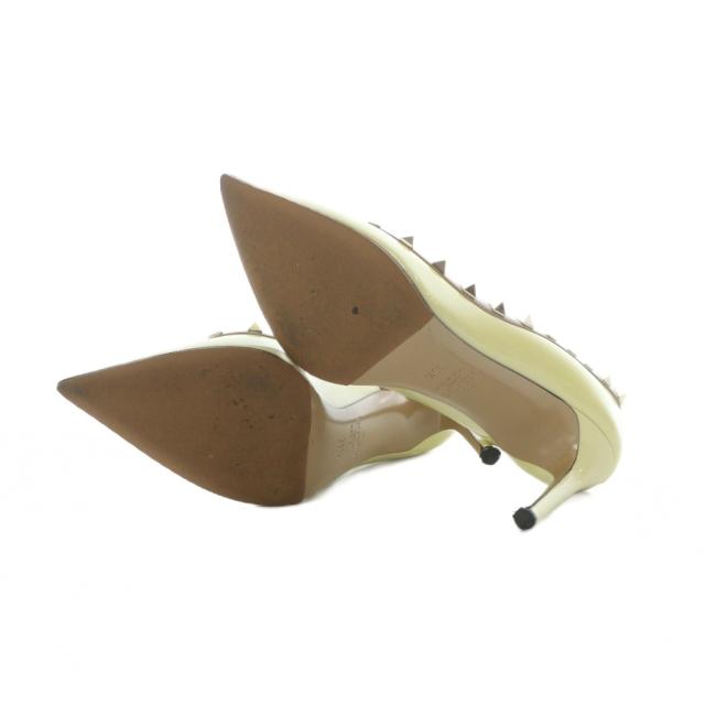 【中古】ヴァレンティノ ガラヴァーニ ロックスタッズ ヒールパンプス レザー 本革 36.5 23.5cm クリームイエロー