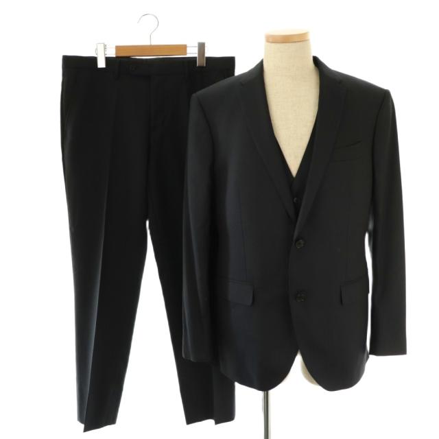 【中古】ジョセフ セットアップ ジャケット パンツ ベスト シャドウストライプ ウール 3ピース スーツ 50 ネイビー