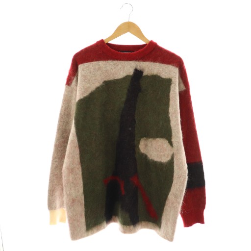 【中古】オールモストブラック ALMOSTBLACK MOHAIR EFFEL JACQURD ニット セーター 長袖 レッド カーキ /HK ■OS ■SH