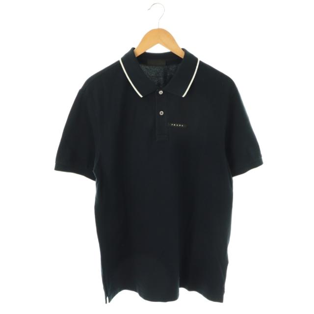 【中古】プラダ PRADA SJN256 鹿の子 ラバーロゴ ポロシャツ 半袖 XXL ネイビー ホワイト /ES ■OS ■SH メンズ