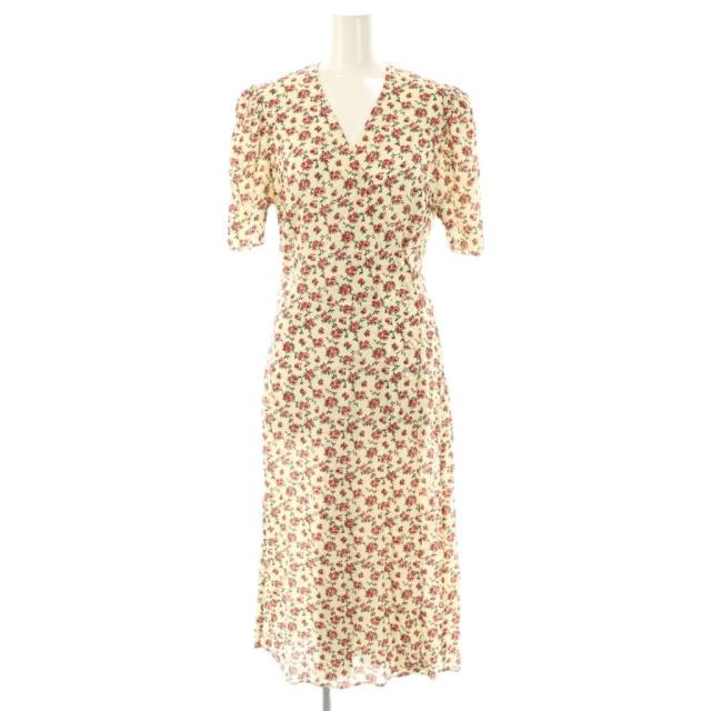 【中古】ルージュ Rouge GABIN 花柄 半袖 ラップドレス ワンピース 38 アイボリー ピンク マルチカラー /ES ■OS