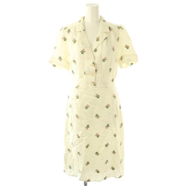 【中古】ルージュ Rouge ANAIS 花柄 半袖 ワンピース 膝丈 38 白 ホワイト /AT ■OS レディース