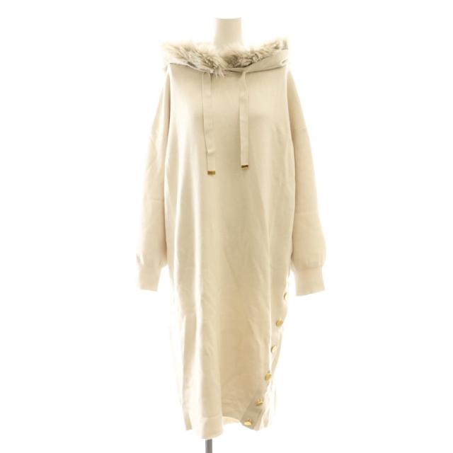 【中古】グレースクラス GRACE Class ファーフードニットワンピース ロング 36 キナリ エクリュ レディース