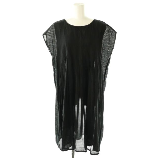 【中古】メゾンドソイル コットン シルク混 ピンタック ワンピース フレンチスリーブ ロング 1 ブラック