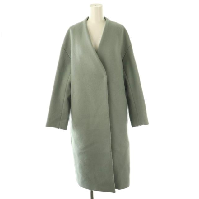 【中古】イエナ IENA MANTECO ノーカラーコート アウター ロング ウール 36 ブルーグレー /NR ■OS レディース