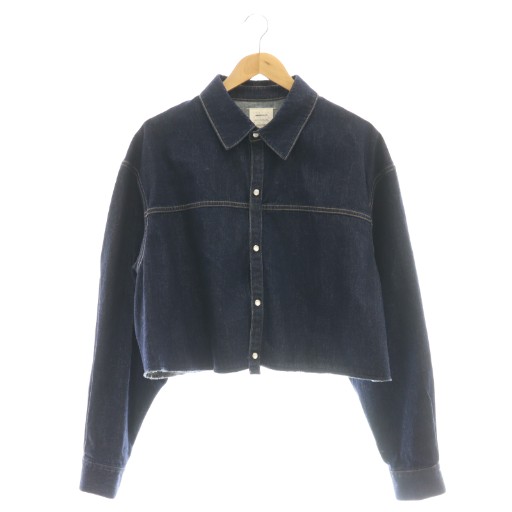 【中古】クロ KURO 23AW IENA別注 クロップドデニムシャツ 1 ネイビー /DF ■OS レディース