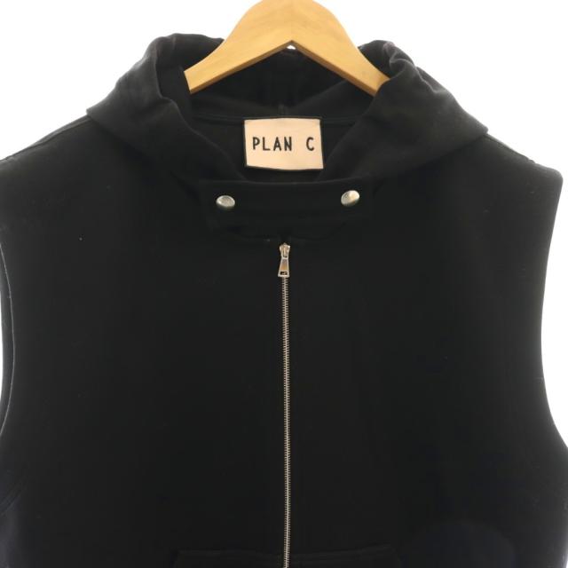 【中古】プランシー PLAN C ビアンカパッチ スウェットロングジレ ベスト フード S 黒 ブラック /AB ■OS_3
