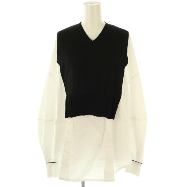 【中古】エンフォルド 25AW FAKE-LAYERED PULLOVER プルオーバー シャツ 長袖 38 ブラック ホワイト /DO ■OS