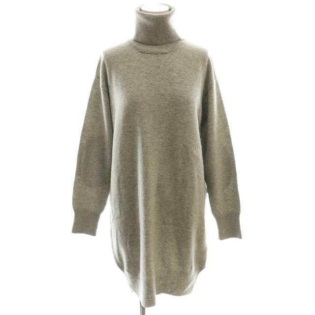 【中古】メゾンマルジェラ 4 エルボーパッチウールタートルネックニットワンピース ミニ 長袖 S グレー