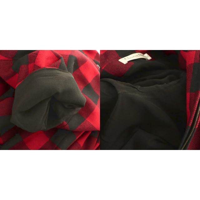 【中古】クリスチャンディオール ウールチェック半袖ワンピース ミニ F34 レッド ブラック 951R12A1184_8