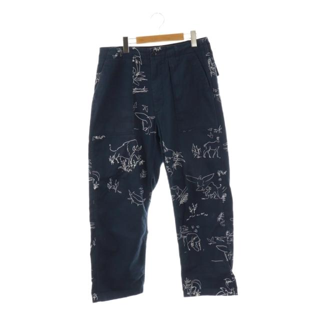 【中古】エンジニアードガーメンツ 25SS ファティーグパンツ アニマルプリント ストレート S 紺 白