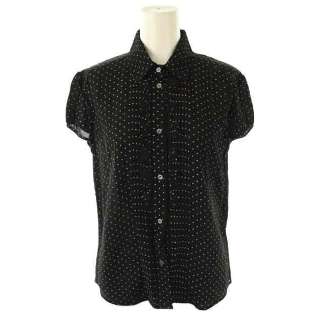 【中古】ヌメロヴェントゥーノ N°21 24SS フロントデザインドットブラウス シャツ 半袖 前開き 38 黒 ベージュ