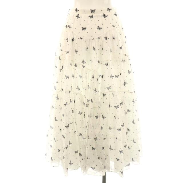 【中古】クリスチャンディオール Christian Dior バタフライドット コットン ロングスカート フレア 34 白 黒_1