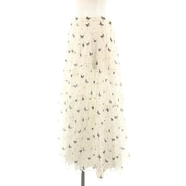 【中古】クリスチャンディオール Christian Dior バタフライドット コットン ロングスカート フレア 34 白 黒_2
