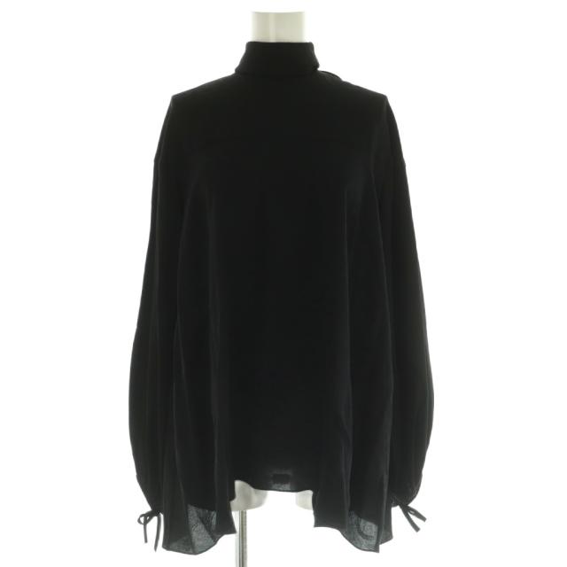 【中古】エルメス HERMES スカーフタイ ギャザーシルクブラウス 長袖 プルオーバー 34 黒 /NR ■OS レディース