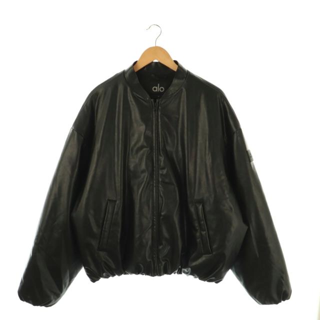 【中古】アローヨガ ALO Yoga プレミアフェイクレザー ボンバー ジャケット ブルゾン ジップアップ M 黒
