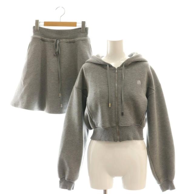 【中古】スナイデル SNIDEL 25SS スウェット ミニスカート セットアップ パーカー フレアスカート F グレー