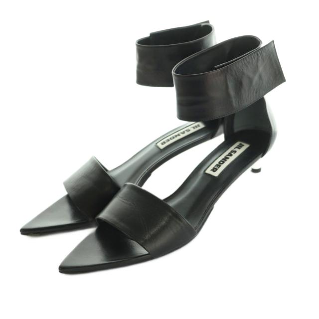 【中古】ジルサンダー サンダル ポインテッドトゥ アンクルストラップ 37 24.0cm 黒 ブラック JS36138A レディース