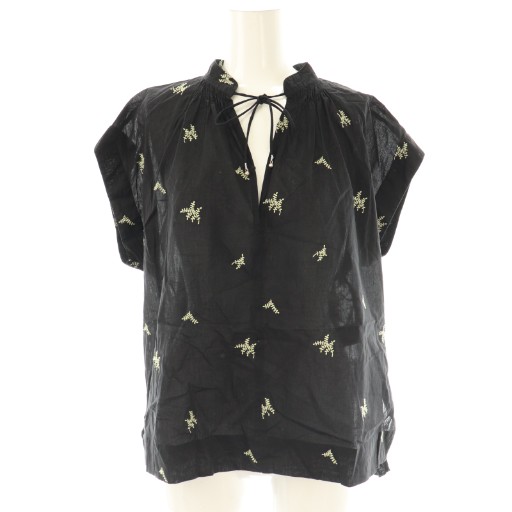 【中古】ヌキテパ ブラウス フレンチスリーブ プルオーバー 刺繍 コットン 黒 010251GU6 /NR ■OS レディース