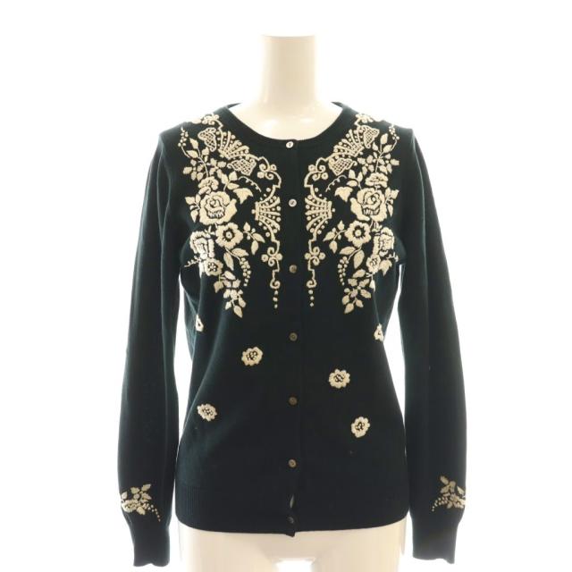 【中古】ケイタマルヤマ KEITA MARUYAMA フラワー刺繍ニットカーディガン 1 ブラック アイボリー /CX ■OS レディース