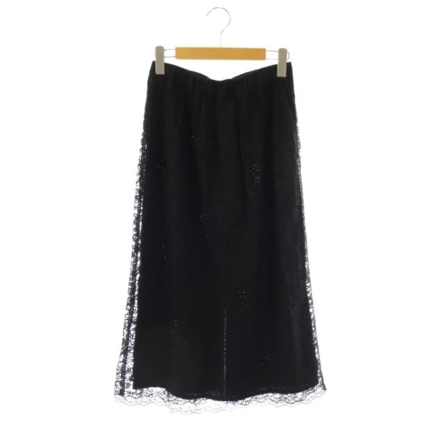 【中古】ミュベール muveil 24AW ビジューレーススカート ロング フレア 36 黒 /NR ■OS レディース