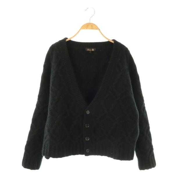 【中古】ドゥロワー Drawer ウール カシミヤ アランニットVネック カーディガン 長袖 1 ブラック /HK ■OS レディース
