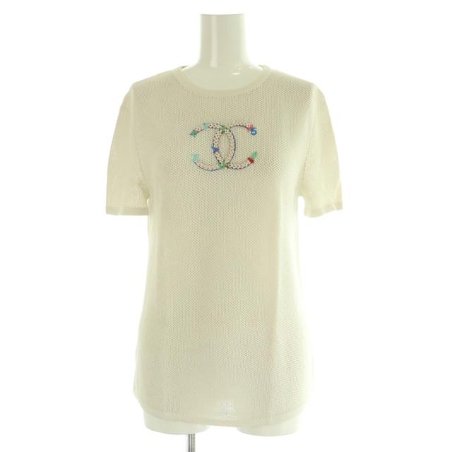 【中古】シャネル CHANEL ココマーク メッシュ 半袖ニット Tシャツ カットソー 34 白 /NR ■OS レディース
