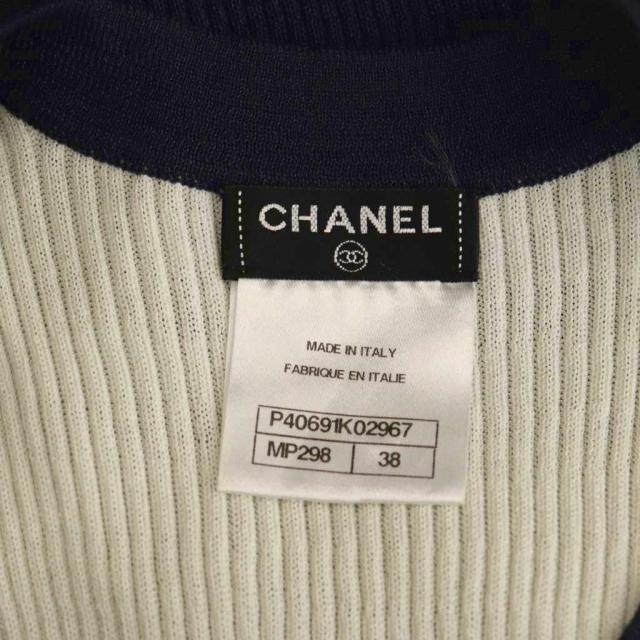 【中古】シャネル CHANEL P40691K02967 ロゴニットタンクトップ カットソー ノースリーブ 38 白 紺 黒 ベージュ_4