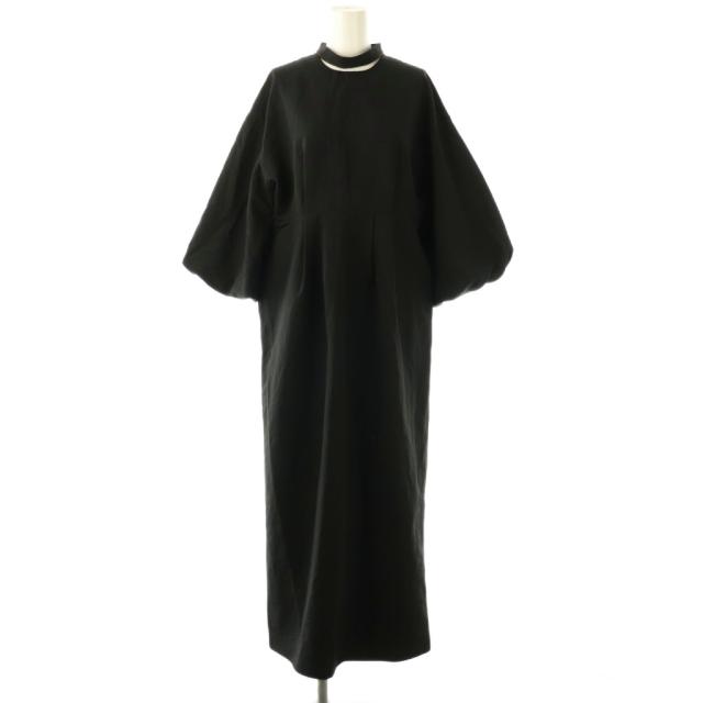【中古】未使用品 マノフ MANOF NECK OPEN BALOON SLEEVE ONE PIECE ワンピース ロング M ブラック レディース