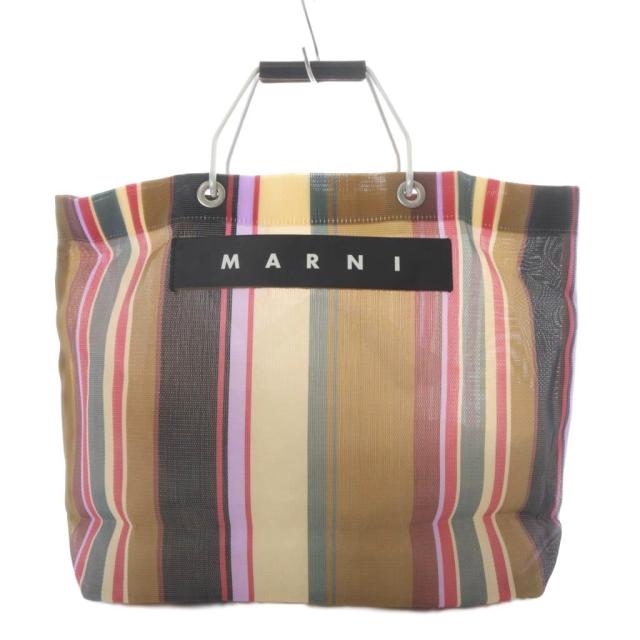 【中古】マルニ MARNI フラワーカフェ ストライプバッグ トートバッグ ハンドバッグ キャメルブラウン