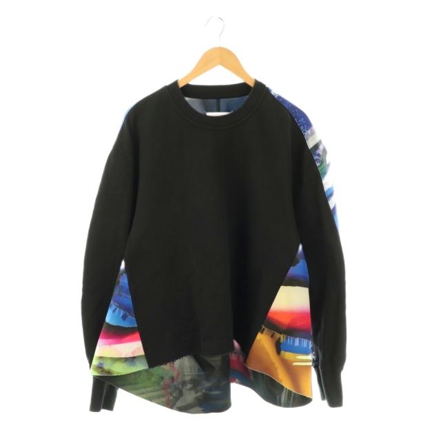 【中古】メゾンマルジェラ オーバーサイズ スウェットシャツ トレーナー プルオーバー XS ブラック マルチカラー