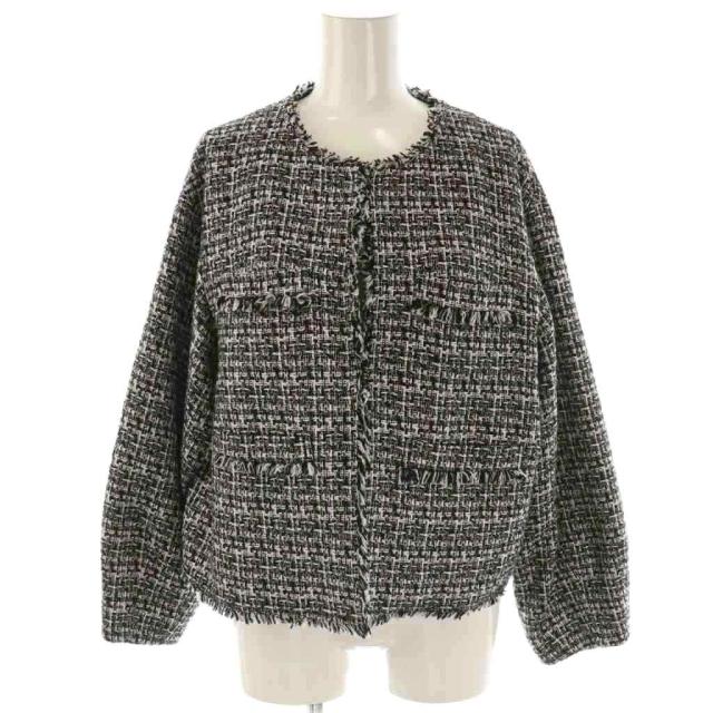 【中古】23区 オンワード樫山 vingt-trois 24SS ファンシーミックスツイードジャケット 総裏地 フリンジ 40