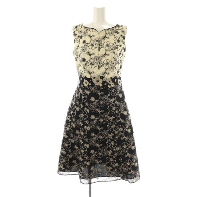 【中古】トッカ TOCCA ROSE OF MUCHA OPTOIA ワンピース ノースリーブ 膝丈 刺繍 0 ベージュ 黒 /NR ■OS レディース