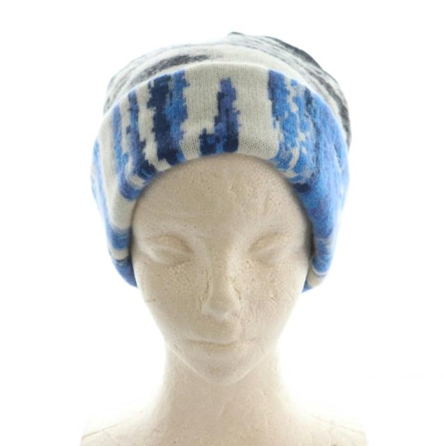 【中古】クロエ ニットキャップ ニット帽 帽子 カシミヤ ゼブラ柄 ブルー 青 ホワイト 白 ブラック 黒 レディース_2