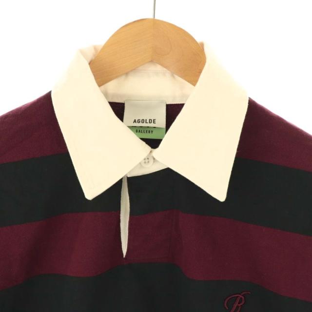 【中古】エーゴールドイー × RSVPRugby ラガーシャツ カットソー 長袖 ボーダー S ボルドー ブラック ホワイト_2