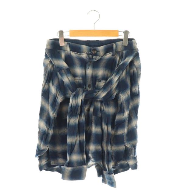 【中古】ミハラヤスヒロ MIHARA YASUHIRO シャツラップデザインショートパンツ ジッパーフライ 44 青 ライトベージュ