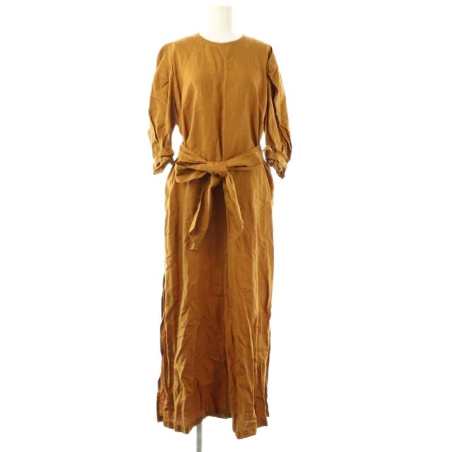 【中古】ハイク HYKE linen short sleeve maxi dress  ドレス ワンピース ロング 1 キャメル /DF ■OS レディース