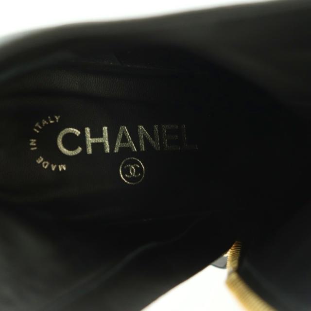 【中古】シャネル CHANEL ショートブーツ パールヒール 39C 24.5cm 黒 ブラック /MI ■OS レディース