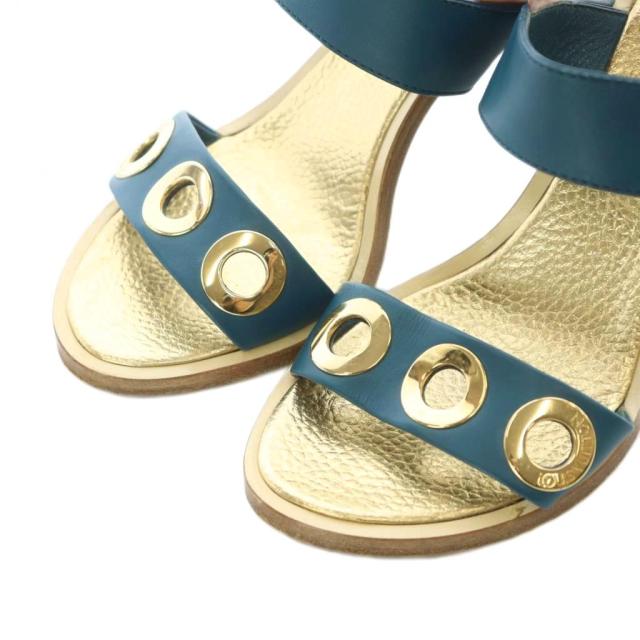 【中古】ルイヴィトン LOUIS VUITTON サンダル 38 24.5cm ヒール ゴールドカラー 金色 ターコイズブルー /RI ■OS