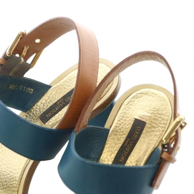【中古】ルイヴィトン LOUIS VUITTON サンダル 38 24.5cm ヒール ゴールドカラー 金色 ターコイズブルー /RI ■OS