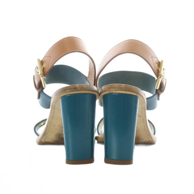 【中古】ルイヴィトン LOUIS VUITTON サンダル 38 24.5cm ヒール ゴールドカラー 金色 ターコイズブルー /RI ■OS