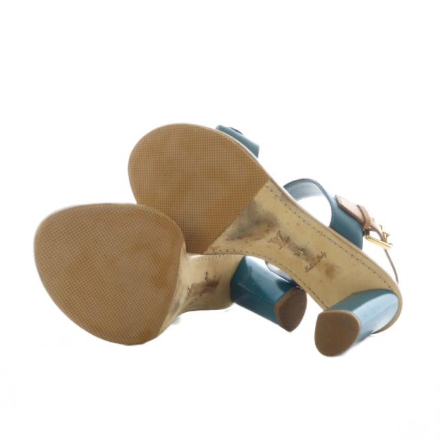 【中古】ルイヴィトン LOUIS VUITTON サンダル 38 24.5cm ヒール ゴールドカラー 金色 ターコイズブルー /RI ■OS