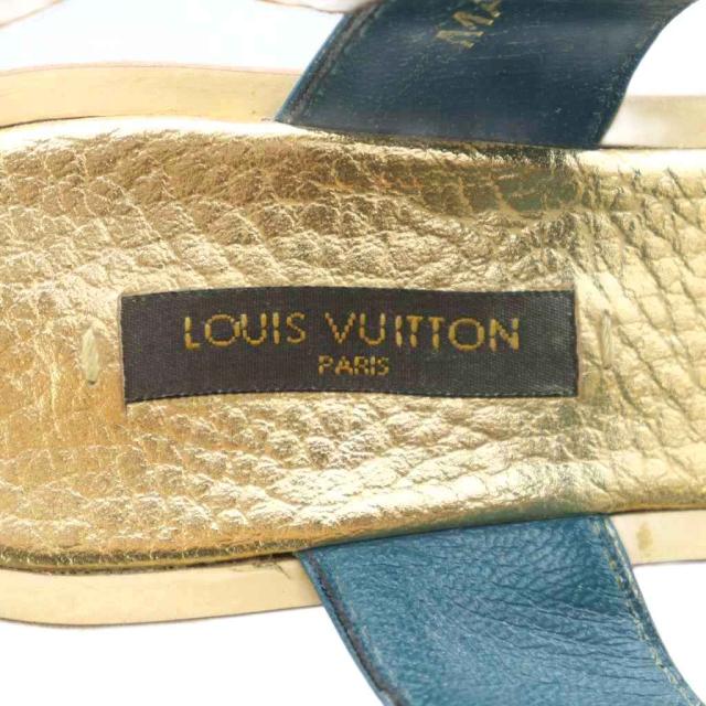 【中古】ルイヴィトン LOUIS VUITTON サンダル 38 24.5cm ヒール ゴールドカラー 金色 ターコイズブルー /RI ■OS