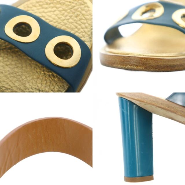 【中古】ルイヴィトン LOUIS VUITTON サンダル 38 24.5cm ヒール ゴールドカラー 金色 ターコイズブルー /RI ■OS