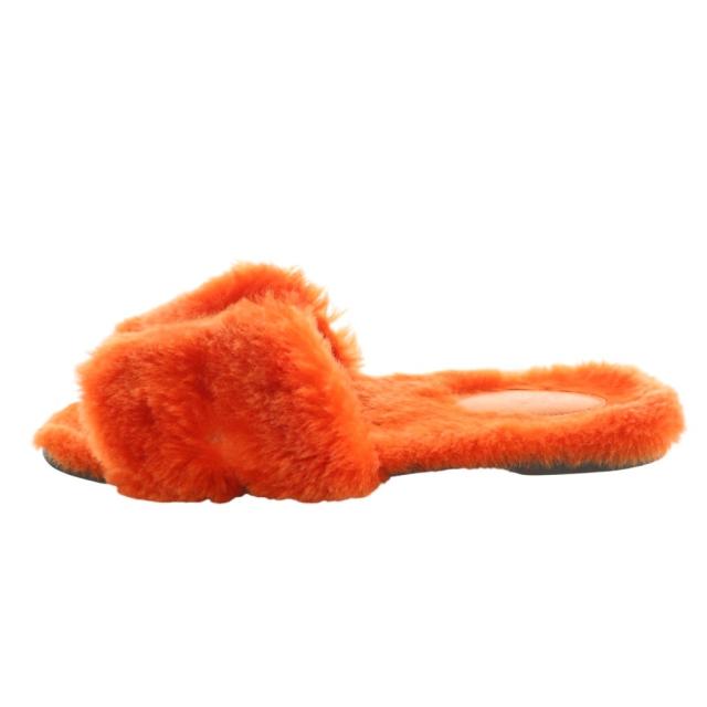 【中古】エルメス HERMES Oran オラン ムートン フラットサンダル ミュール 36.5 23.5cm オレンジ /AQ ■OS