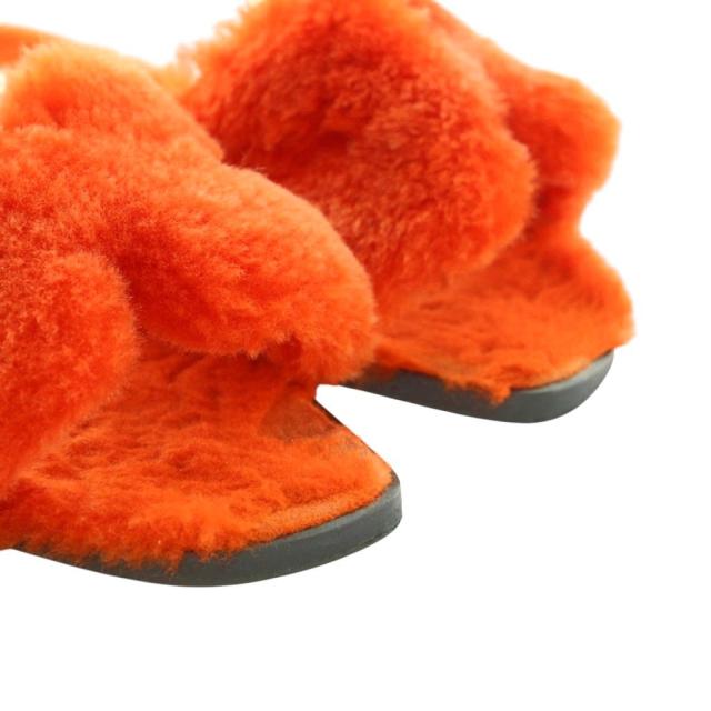 【中古】エルメス HERMES Oran オラン ムートン フラットサンダル ミュール 36.5 23.5cm オレンジ /AQ ■OS