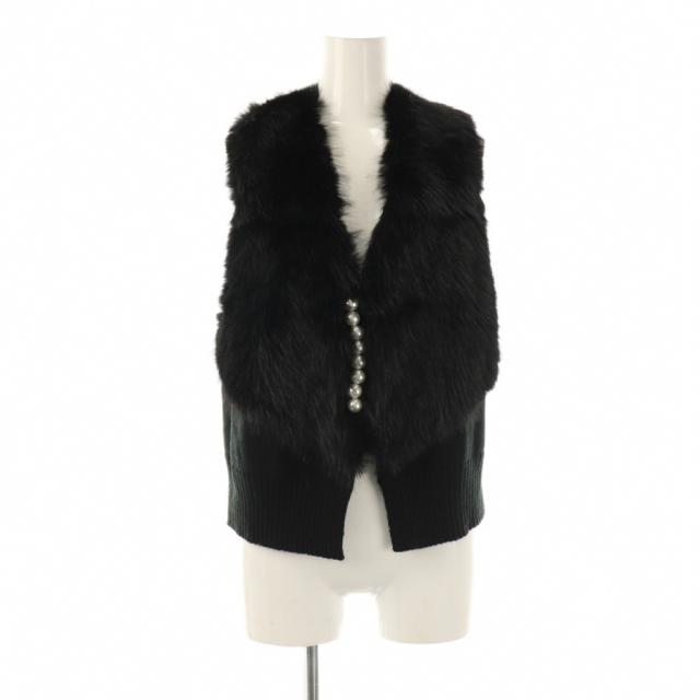 【中古】未使用品 ガレナ GALENA パール釦ショートファーベスト 38 ブラック /DO ■OS レディース