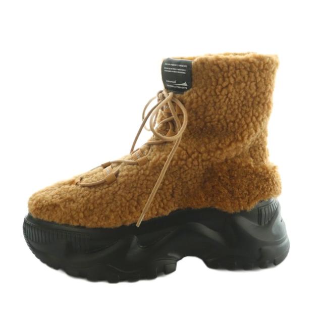 【中古】メゾンマーベリックプレゼンツ スニーカーブーツ ショートブーツ エコムートン ボア 厚底 23.5cm 茶色 MS2531