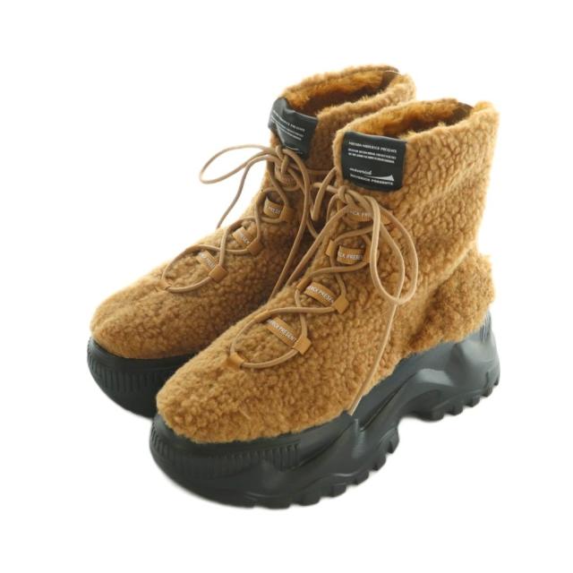 【中古】メゾンマーベリックプレゼンツ スニーカーブーツ ショートブーツ エコムートン ボア 厚底 23.5cm 茶色 MS2531